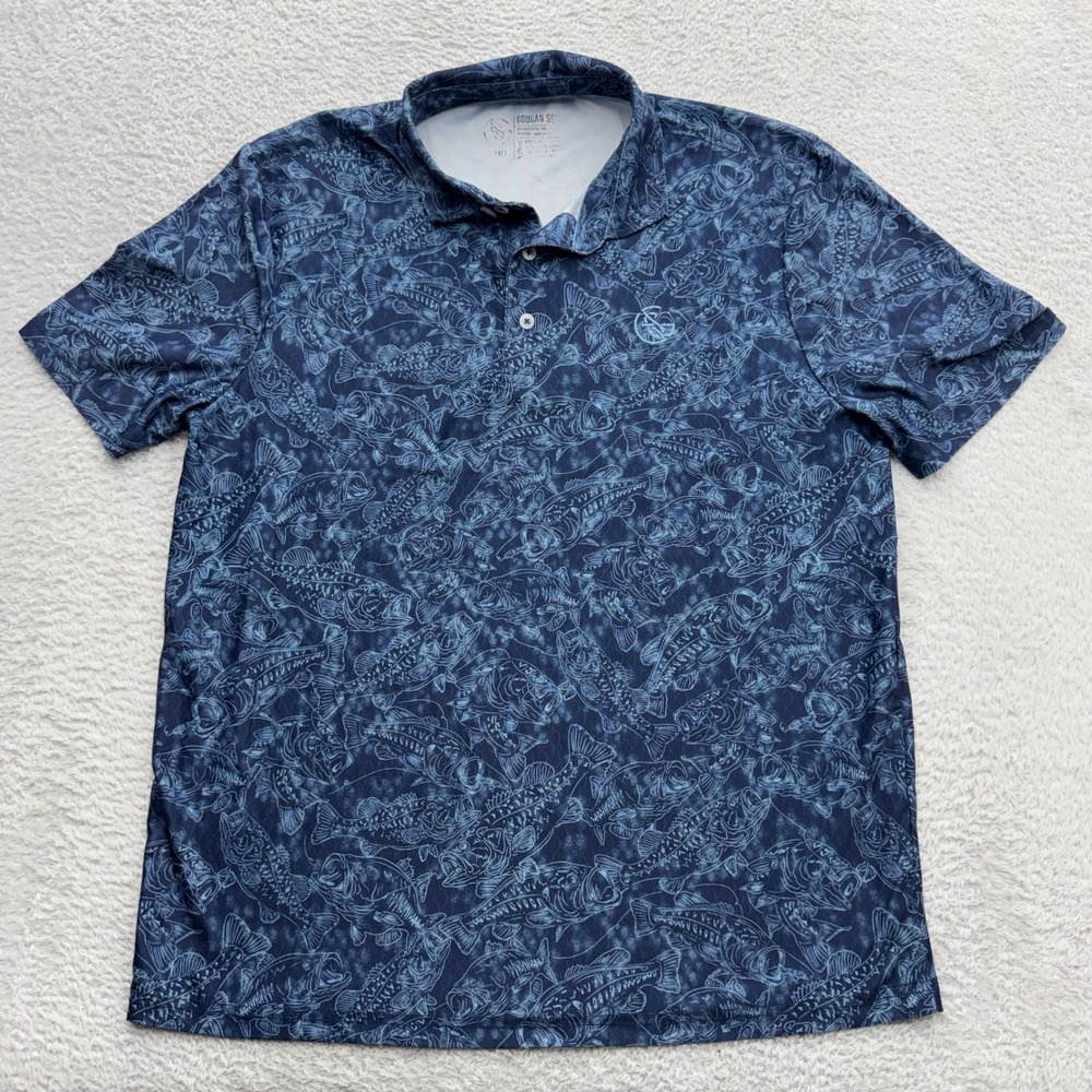 Googan Squad Mens Blue Bass Fish Graphic Performance Polo Shirt Small